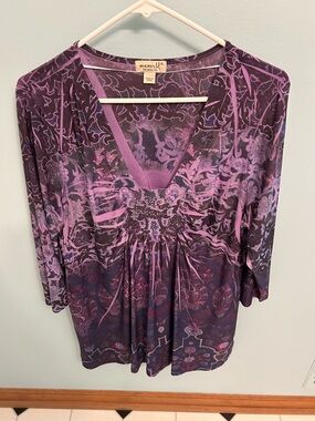 Mossimo Supply Co. Purple Pink Floral V-Neck Tunic Top